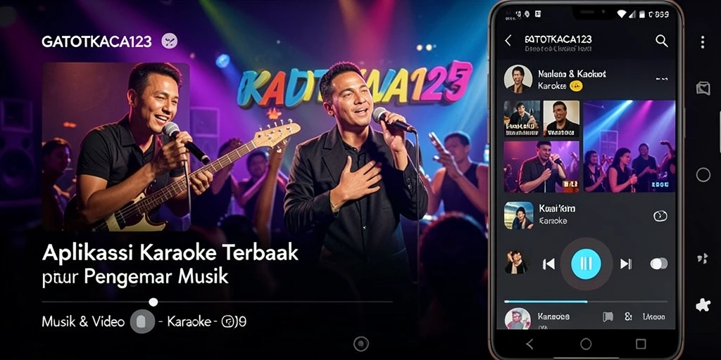 Antarmuka pengguna GATOTKACA123 saat menyanyi dengan lirik yang jelas.