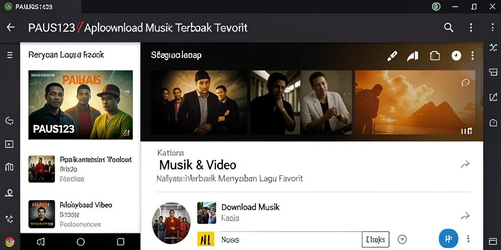 Tampilan antarmuka PAUS123 untuk mengunduh musik dengan mudah dan cepat.