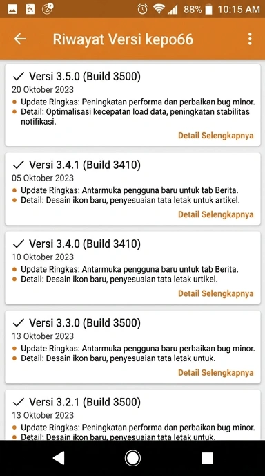 Tampilan riwayat versi kepo66